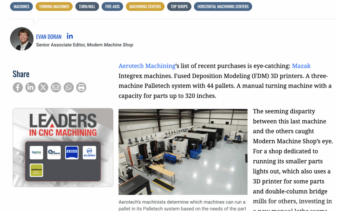 Aerotech Machining featured in Modern Machine Shop as a Top Shop